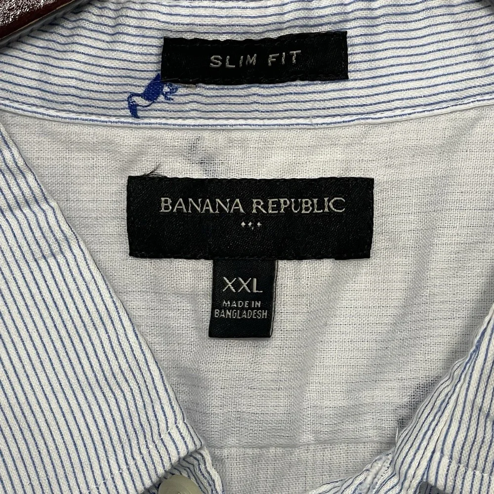 Banana Republic‎ Slim Fit XXL Blue Stripe Tucan Short Sleeve Shirt Summer 2021